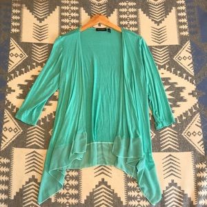 Notations teal open front cardigan